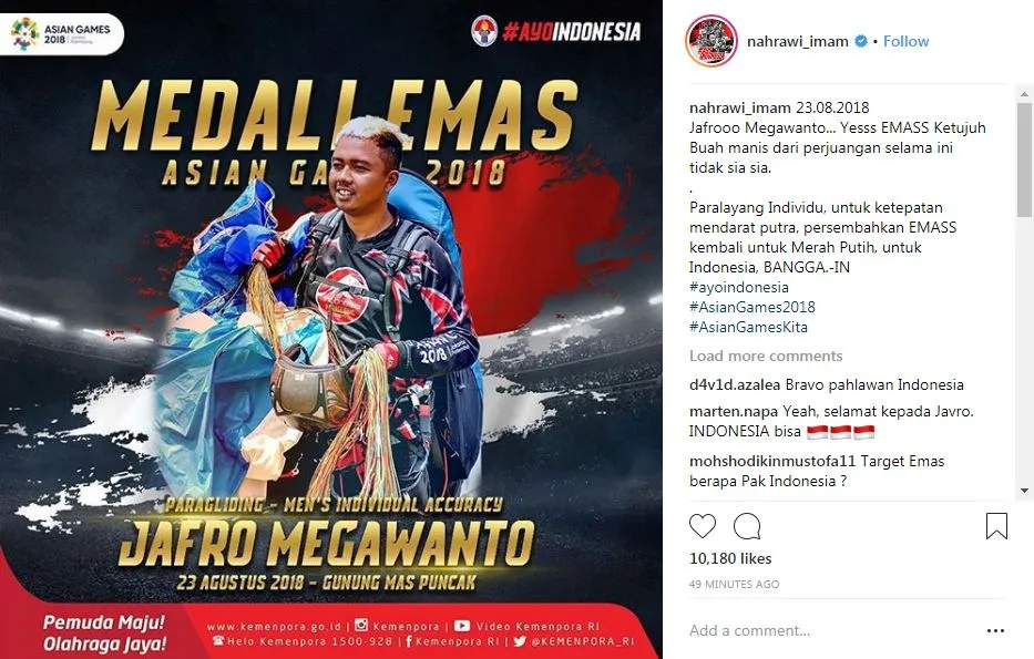 Jafro Megawanto Dapatkan Emas Š Instagram Menpora Imam Nahrawi
