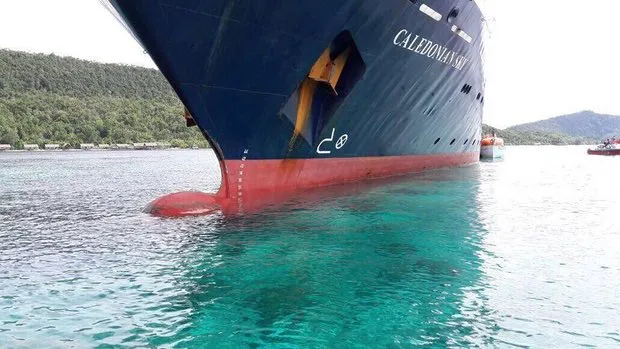 Kapal pesiar Caledonian Sky yang menjadi penyebabn rusaknya terumbu Karang Raja Ampat © The Guardian