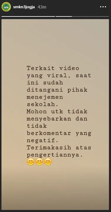 Klarifikasi Sekolah © Instagram