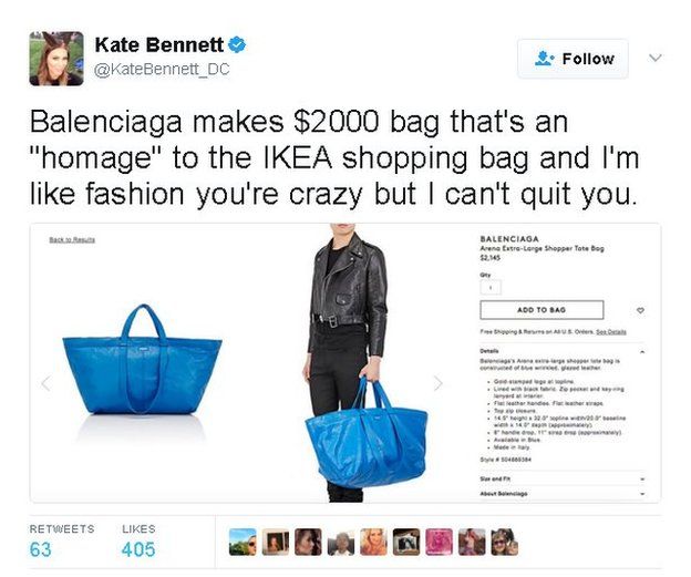 Pecinta fashion sempat memprotes model terbaru tote bag Balenciaga © twitter.com/KateBennett_DC