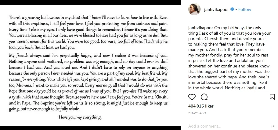 Janhvi ungkap kesedihananya ditinggal Sridevi ©instagram/janhvikapoor