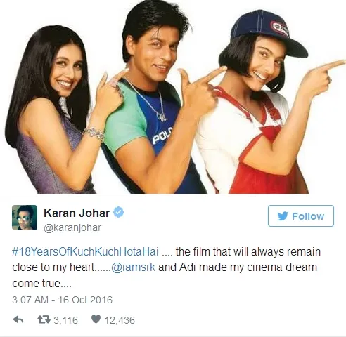 Karan Johar tak menyebut nama Kajol ©twitter/Karanjohar