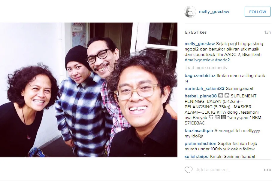 Melly Goeslaw garap soundtrack AADC © Instagram.com/melly_goeslaw