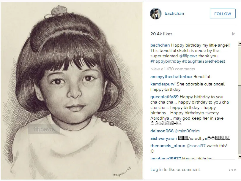 Ini dia potret cantik sketsa wajah Aaradhya yang digambar fans Indonesia © instagram.com/bachchan