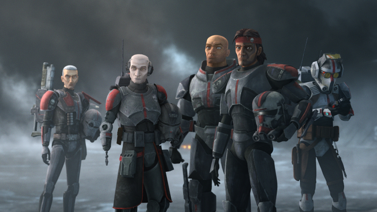 From left to right, Crosshair, Echo, Wrecker, Hunter, and Tech.