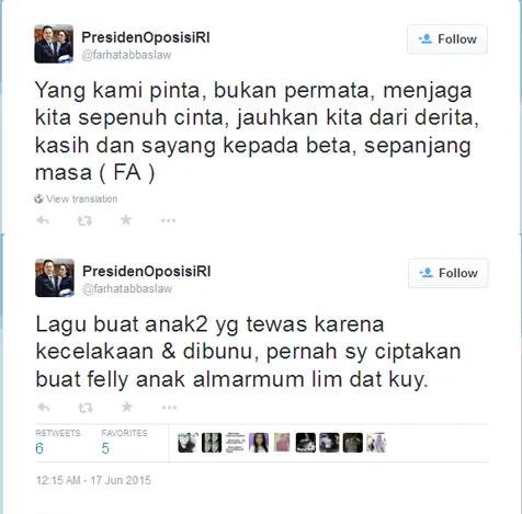 Tweet Farhat Abbas yang membeberkan dia pernah buat sebuah lagu @twitter.com - farhatabbaslaw