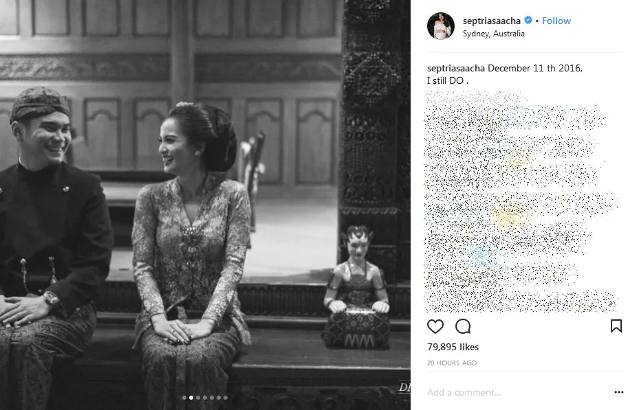 Momen romantis Acha dan Vicky saling bertatapan mesra. Credit: via instagram.com/septriasaacha