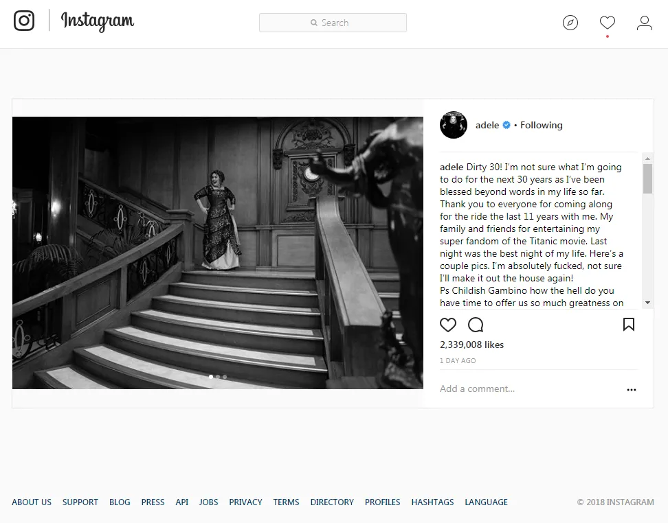 Lewat Instagram, Adele layangkan pujian dan rasa kagumnya pada Childish Gambino © instagram.com/adele