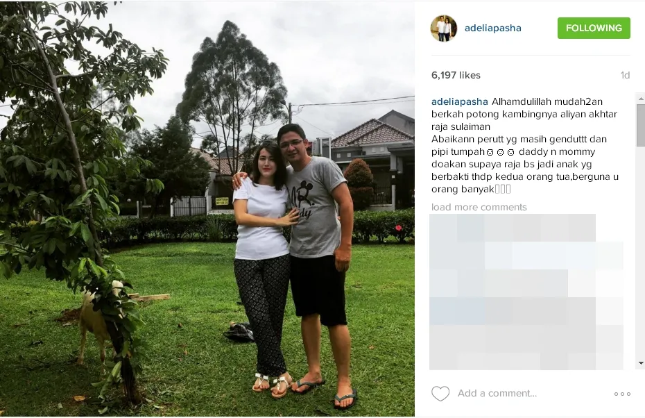 Satu minggu setelah kelahiran, Pasha dan Adelia telah menggelar aqiqah untuk buah hatinya. ©instagram.com/adeliapasha