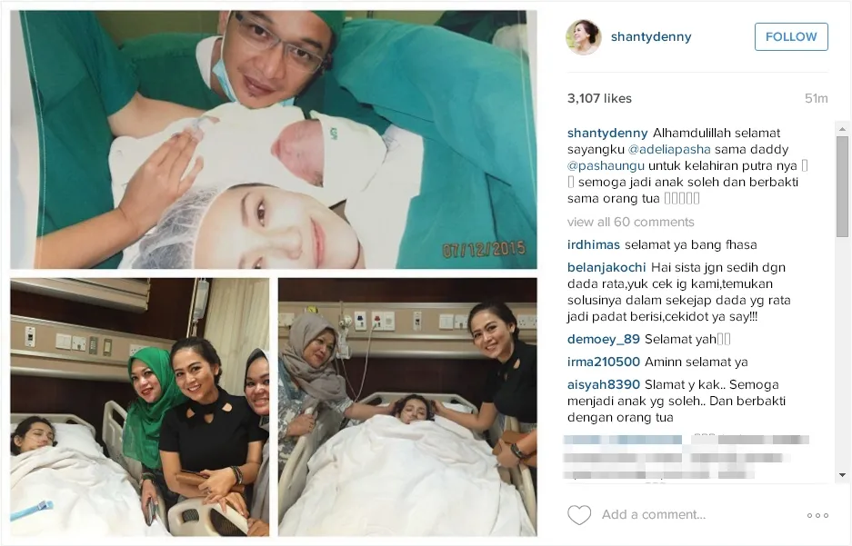 Adelia Wilhelmina akhirnya melahirkan anak ketiga, dan kembali kali ini laki-laki. ©instagram.com/shantydenny