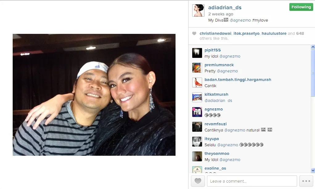 Menurut Adi, Agnes sangat jenius dalam menggeluti karirnya. / Adi Official Instagram