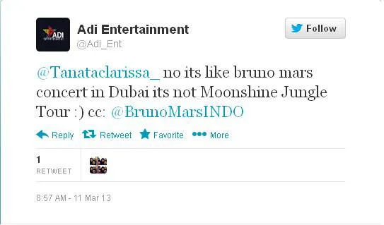 Promotor menyatakan bahwa ini bukan termasuk rangkaian tur, jadi tidak tercantum di web resmi Bruno Mars