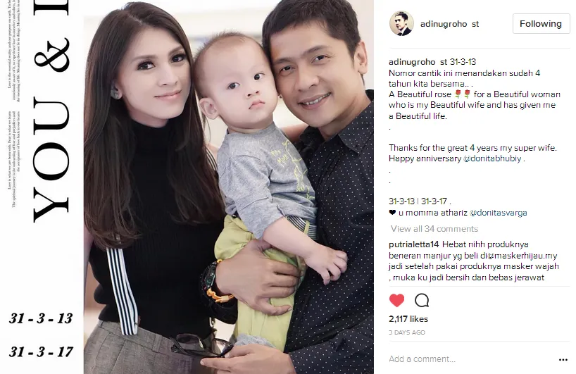 Ucapan cinta Adi untuk Donita © Instagram/adinugroho_st