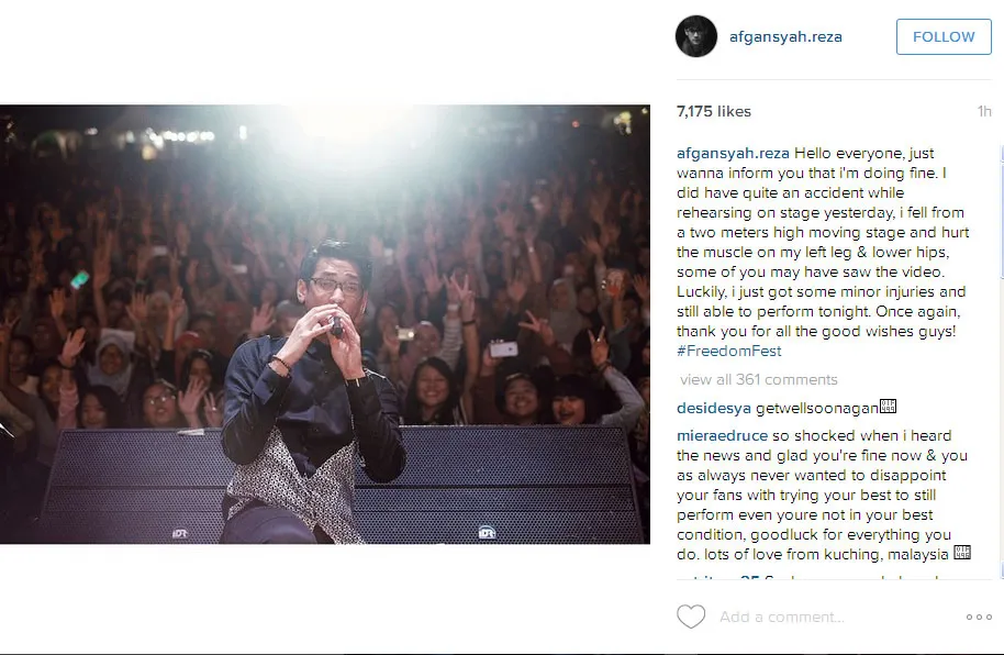 Afgan ungkap kondisi terakhir ©Instagram/afgansyah.reza