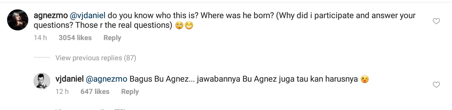 Agnez ikutan jawab © instagram.com/vjdaniel