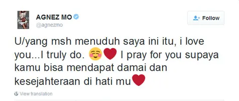 Agnes Monica berterima kasih kepada pihak yang meluruskan statement pelecehan agama yang ada © Twitter.com/Agnesmo