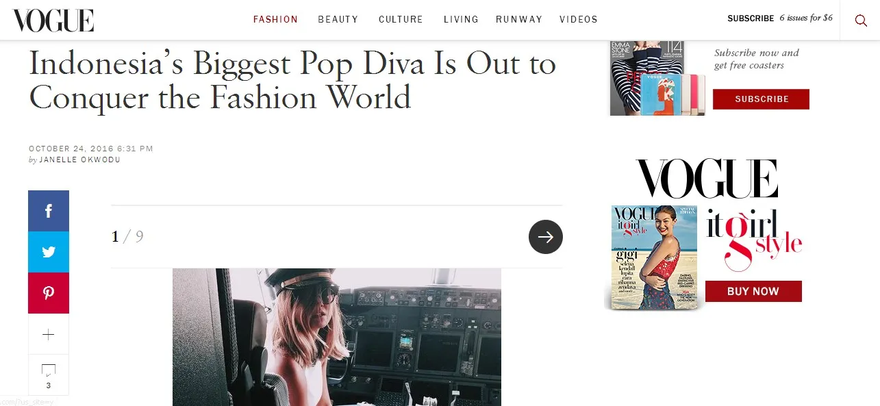 Agnes jadi topik bahasan di majalah Vogue © Vogue.com
