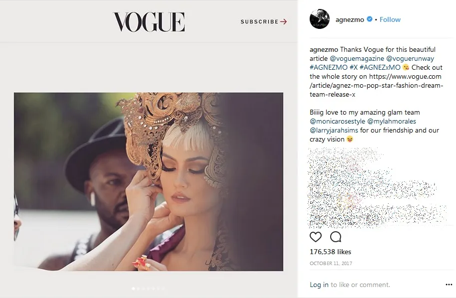 Musik video Agnez juga sempat dibahas di website Vogue. Credit: via instagram.com/agnezmo
