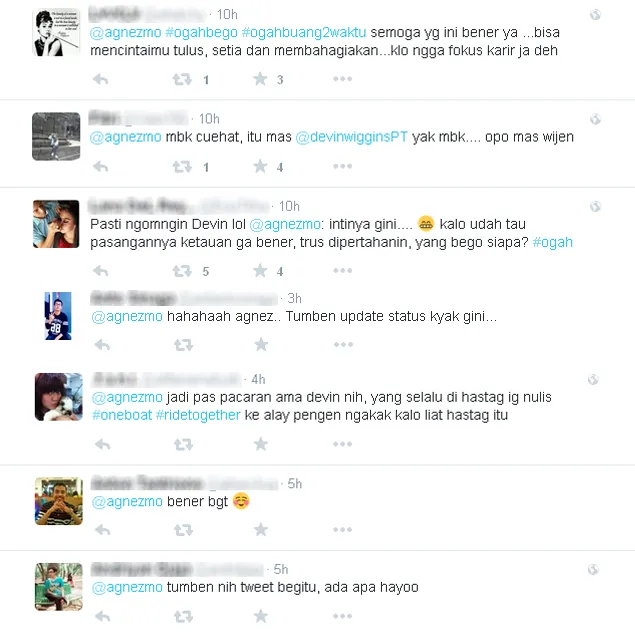 Komentar fans tanggapi tweet Agnez © Twitter/@agnezmo