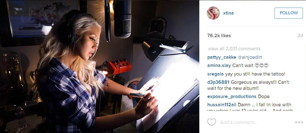 Christina Aguilera tengah sibuk di studio rekaman © Instagram.com/xtina