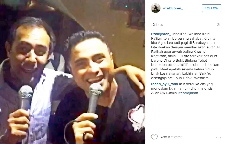 Rizal Djibran mengabarkan kepergian Agus Leo ©instagram/rizaldjibran_