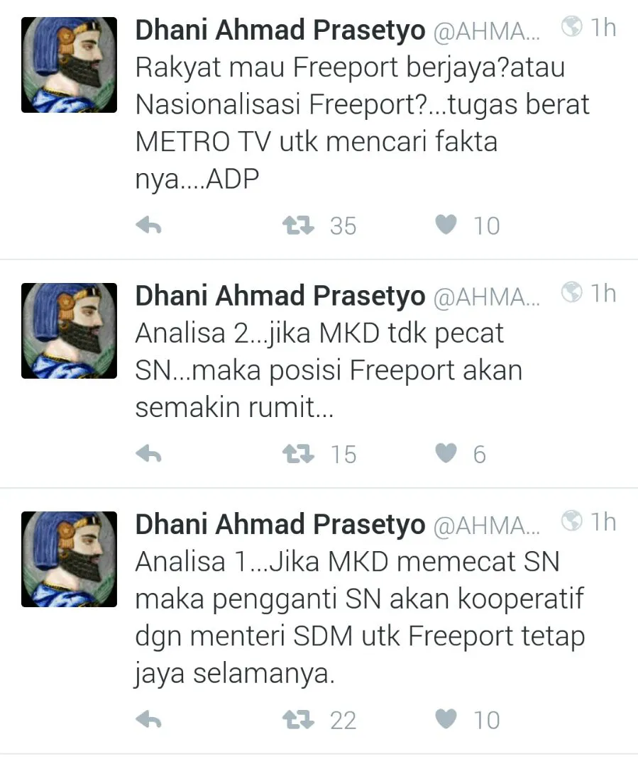 Ahmad Dhani kritisi kasus SN dengan Freeport. ©twitter/AHMADDHANIPRAST