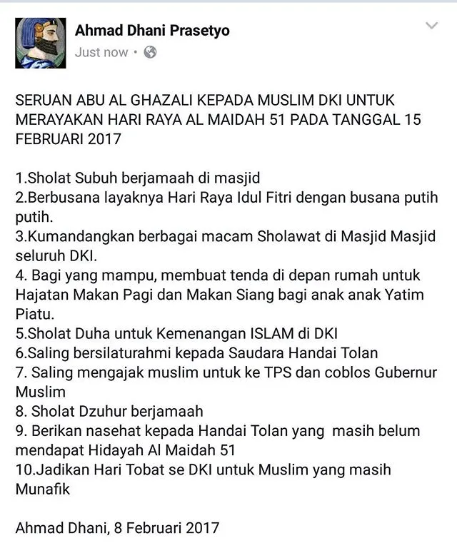 Dhani ingin umat muslim rayakan Hari Raya Al Maidah © Instagram/ahmaddhaniprast