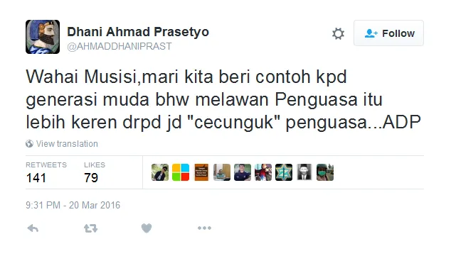 Dhani himbau musisi lain untuk lawan para penguasa © Twitter/‏ahmaddhaniprast