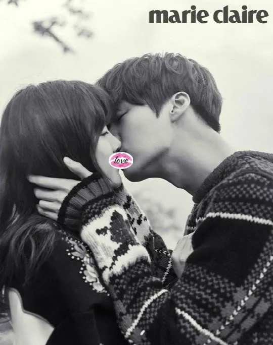 Foto ciuman Ahn Jae Hyun dan Goo Hye Sun yang ramai dibicarakan netizen. ©Marie Claire