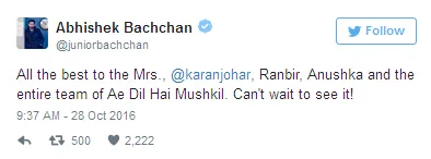 Abhishek akhirnya beri dukungan buat ADHM ©twitter/juniorbachchan