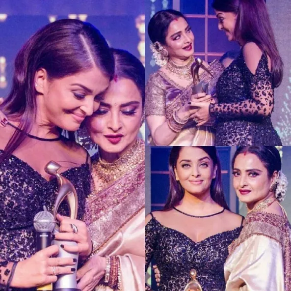 Aishwarya bertemu dengan Rekha di atas panggung ©instagram/aishwaryarai_arabic