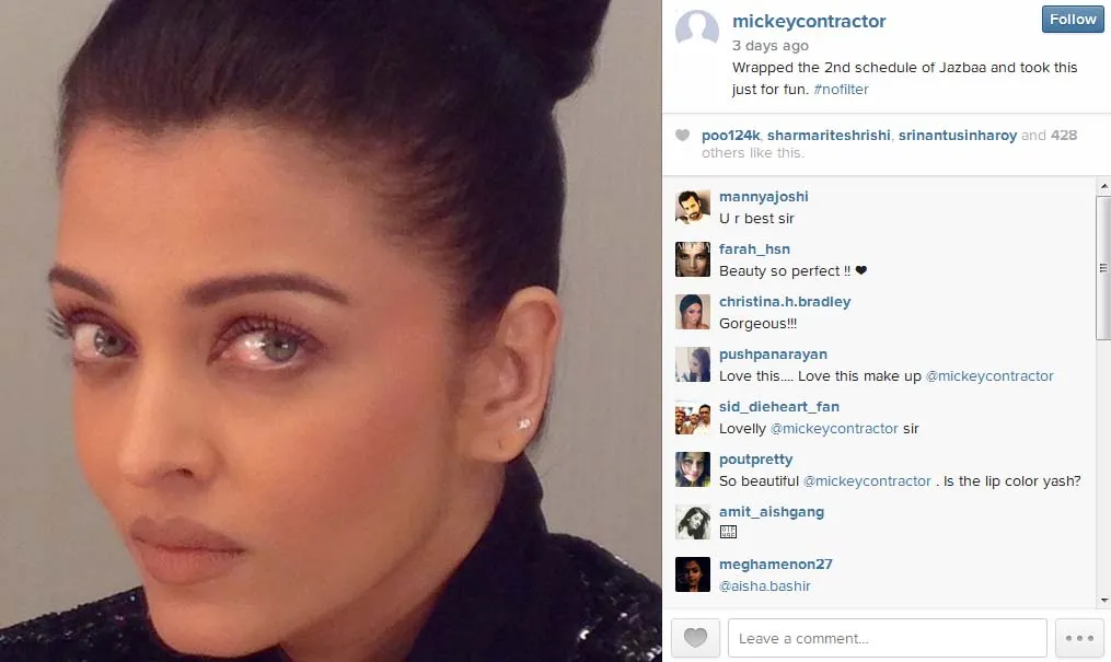 Aishwarya Rai dengan make up minimalis, tetap cantik paripurna kalau kata Syahrini. @instagram/mickeycontractor
