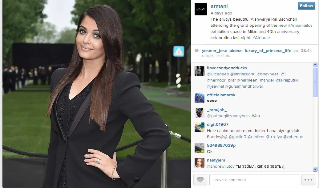 Ini dia penampilan dengan tema 'gelap' ala Aishwarya Rai yang berhasil membuat desainer ternama dunia memujinya di Instagram @instagram.com/armani