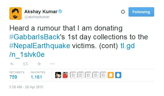 Ini dia klarifikasi Akshay Kumar dalam kicauannya di Twitter yang membantah kabar tak benar tersebut @twitter.com/akshaykumar