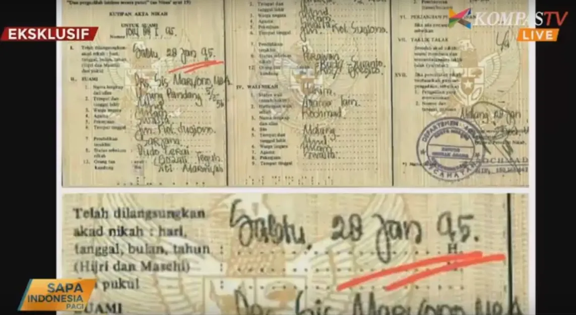 Akta nikah Mario Teguh. ©Screencaps KompasTV