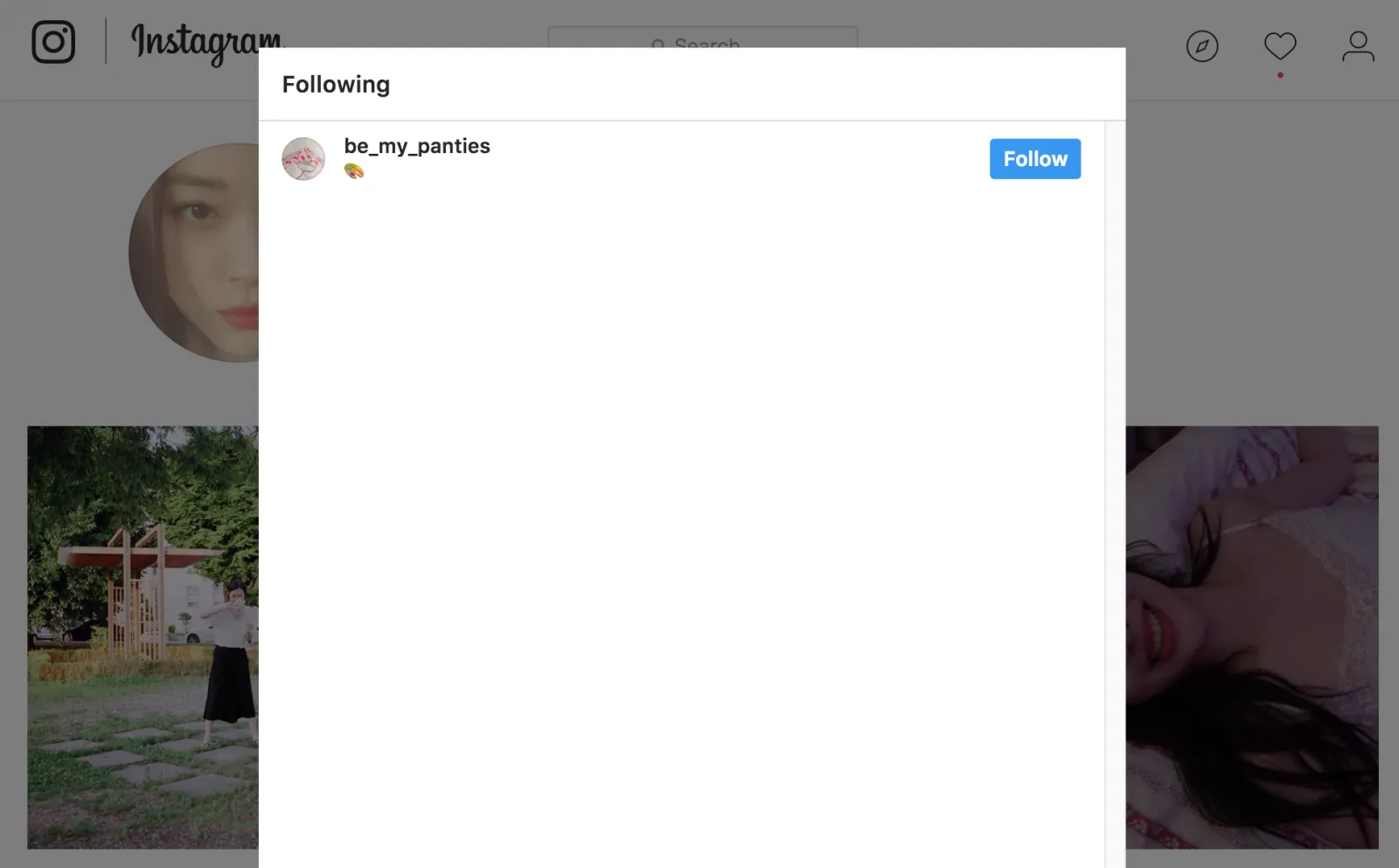 @be_my_panties merupakan satu-satunya akun yang difollow Sulli. © Koreaboo.com