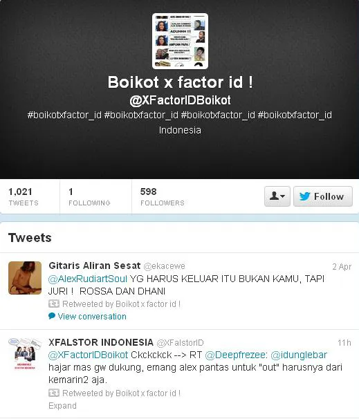 Akun boikot X Factor Indonesia. foto: twitter.