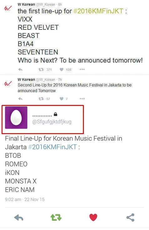 Akun promotor 2016 Korean Music Festival in Jakarta berganti nama. © Twitter/iKON_ID