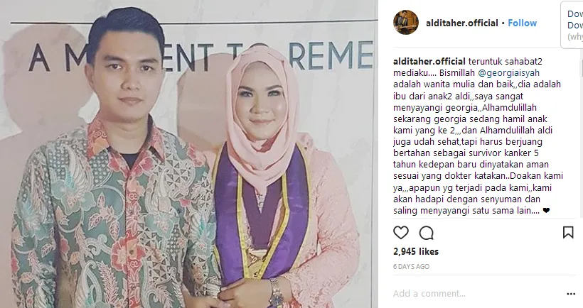Aldi tak ingin rumah tangganya berakhir © Instagram/alditaher.official