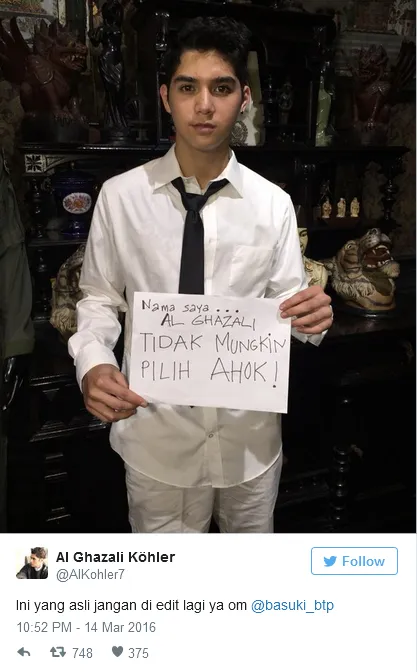 Al tulis pesan untuk Ahok © Twitter/@AlKohler7