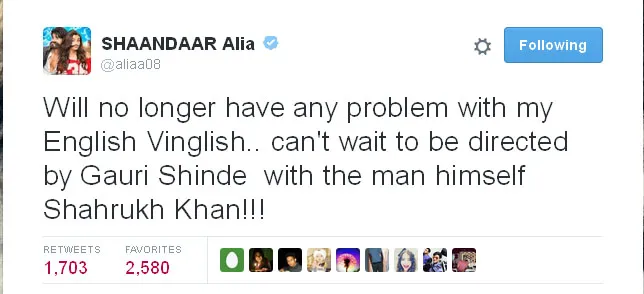 Ini dia kicauan kebahagiaan Alia Bhatt di akun Twitternya @twitter.com/aliaa08