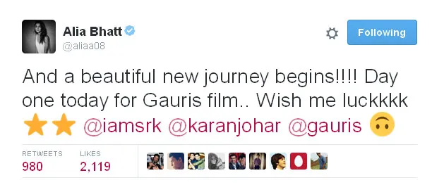 Alia senang dan nggak sabar bisa kerja bareng SRK © Twitter.com/aliaa08