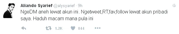 Ali klarifikasi jika ia baru saja di-hack © Twitter/alysyarief