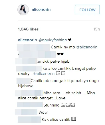 Pujian dari netizen buat Alice ©instagram/alicenorin