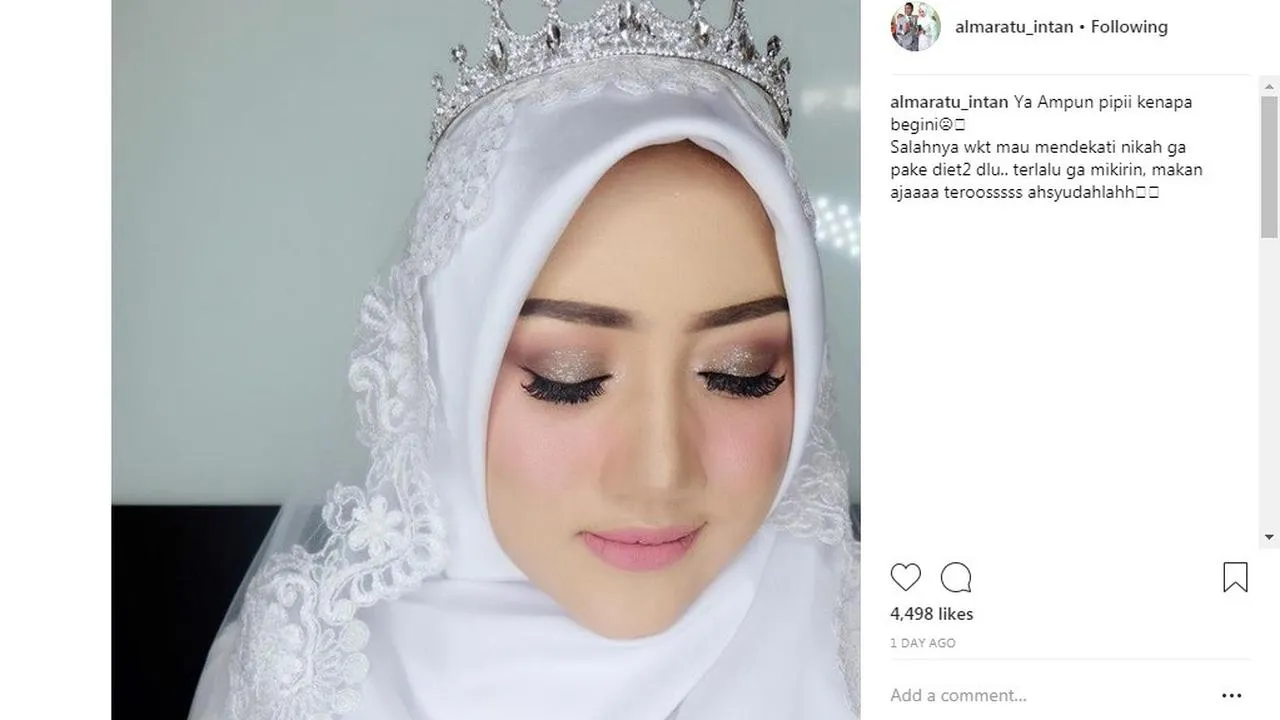Almaratu Intan menyesal tak melakukan diet sebelum hari pernikahannya © instagram.com/almaratu_intan