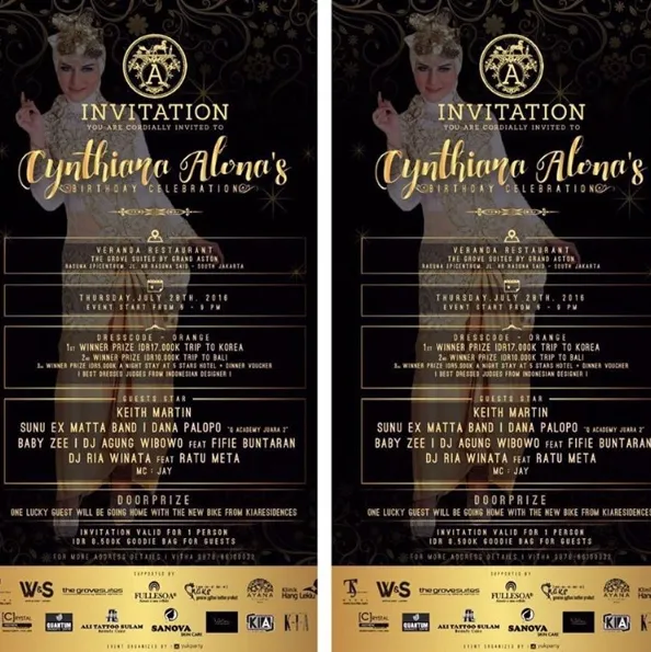 Undangan ultah Cynthiara Alona, berhadiah banyak ©instagram/alonaqueen