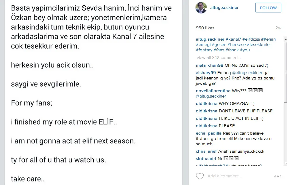 Altug tidak akan jadi Keenan lagi di 'Elif' season baru. @instagram/altug.seckiner