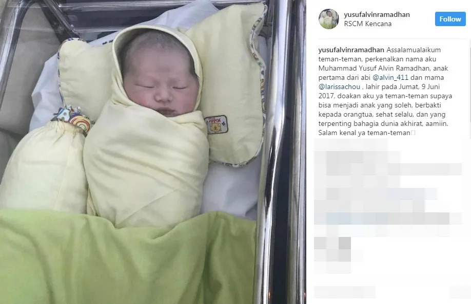 Alvin dan Larissa dikaruniai anak pertama ©instagram/yusufalvinramadhan