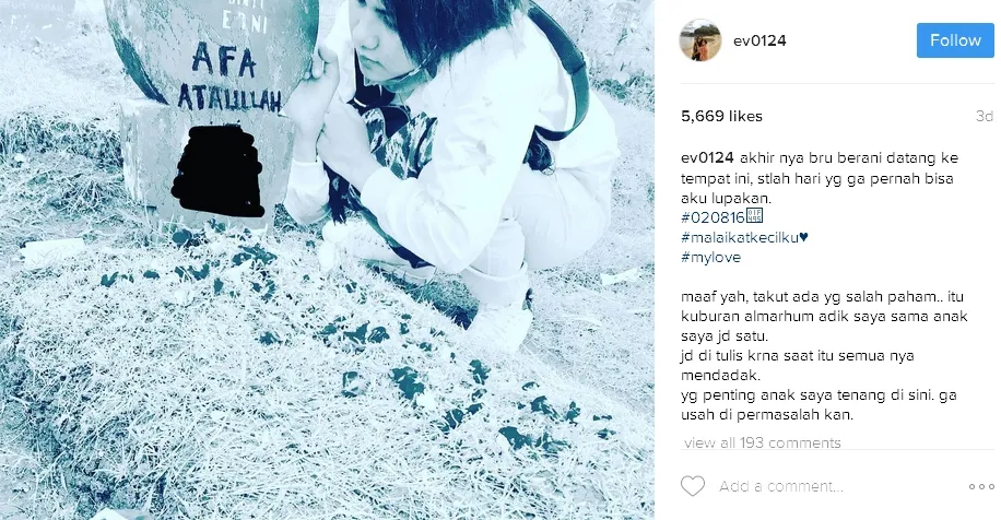 Evelyn datangi makam anaknya beberapa hari lalu ©instagram/ev1024