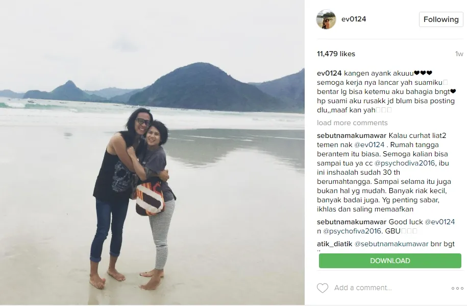 Postingan Evelyn yang menunjukkan ia masih kangen dan cinta suami. 姆nstagram.com/ev0124